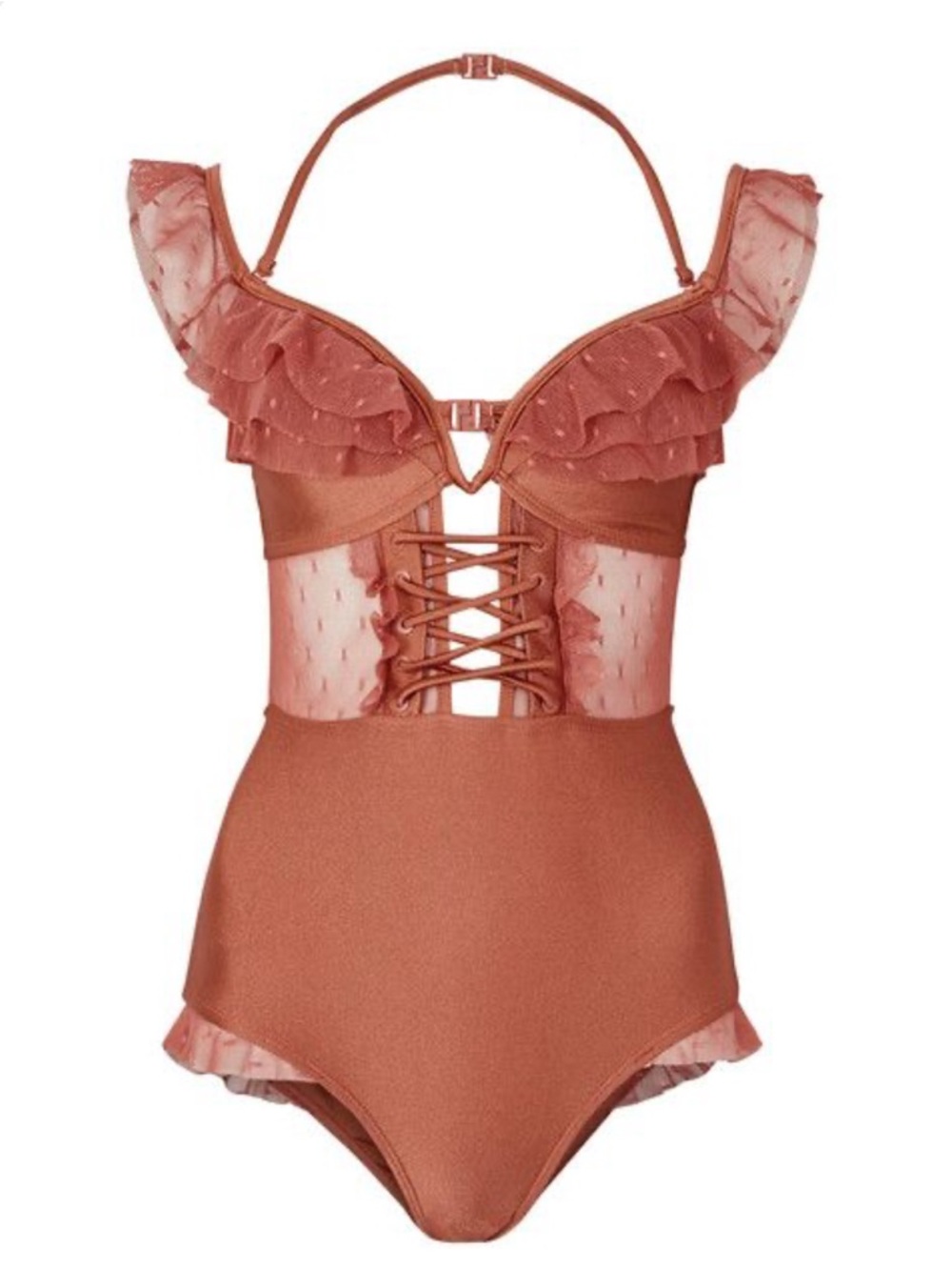 ZIMMERMANN CORSAIR CORSET RUFFLE One-Piece Swimsuit vintage rose Large - Picture 2 of 10